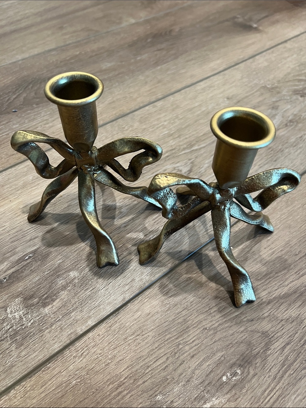 Gold Ribbon Bow Candle Holders - Decorative Home Accent - Picture 5 of 7